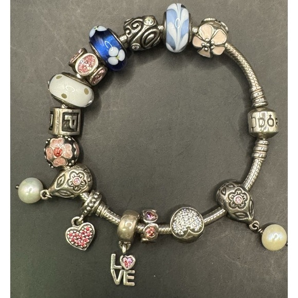 Pandora .925 Sterling Silver Bracelet With 14 Charms & Original Pandora Box - Picture 9 of 9
